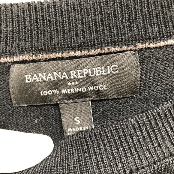 Banana Republic 100% Merino Wool Sweater Mens S Black Crewneck Pullover - Picture 5 of 8